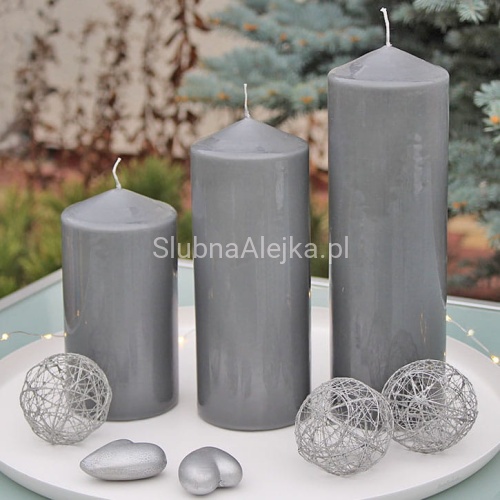 Świeca Ozdobna Pieńkowa Walec Szara ϕ8cm.jpg