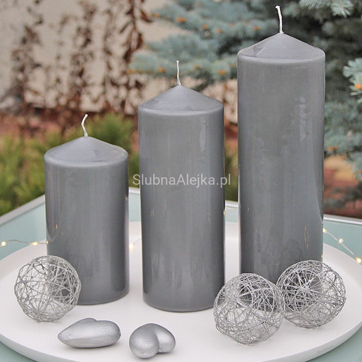 Świeca Ozdobna Pieńkowa Walec Szara ϕ8cm.jpg