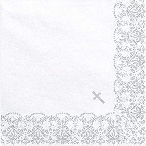 serwetki komunijne srebrny ornament z krzyzykiem.jpg