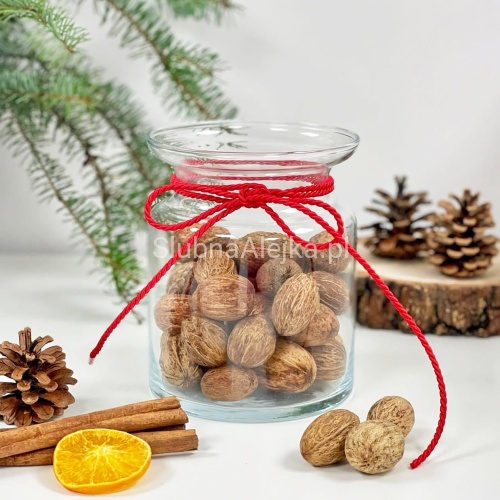 szklany pojemnik na slodycze sloiczek z czerwonym sznurkiem.jpg