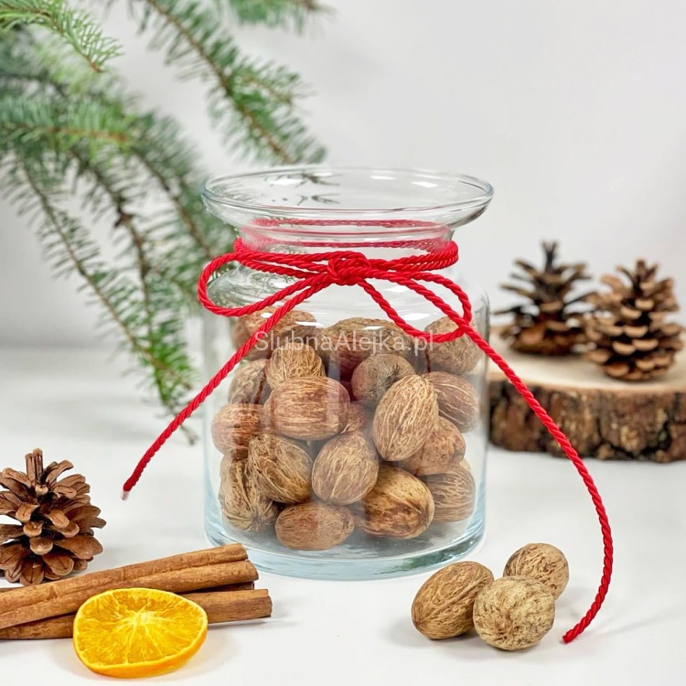 szklany pojemnik na slodycze sloiczek z czerwonym sznurkiem.jpg