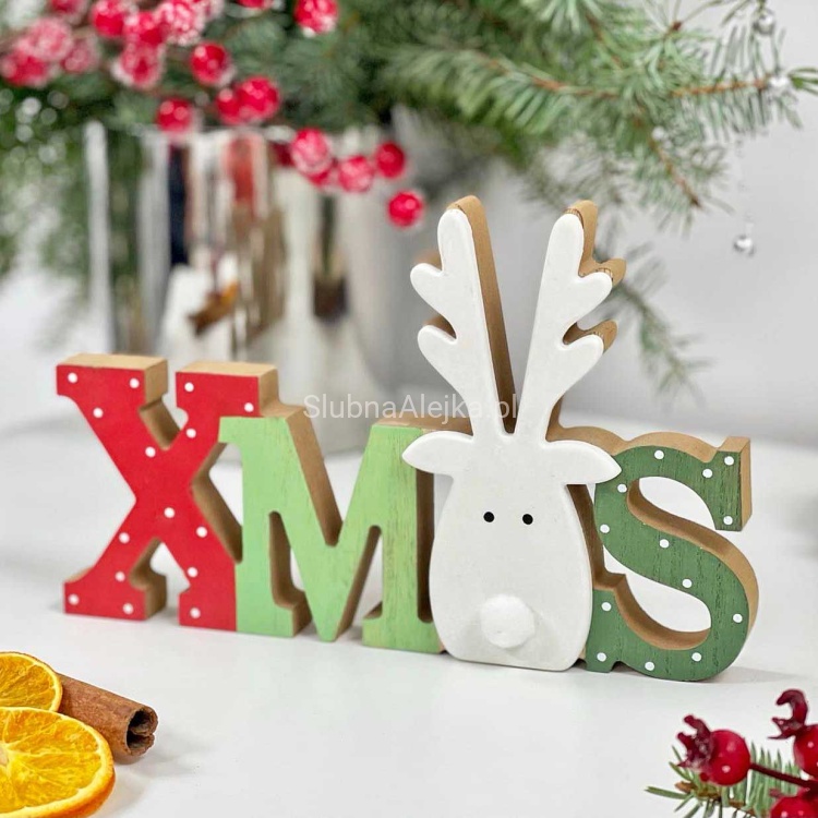 napis drewniany xmas z reniferem.jpg