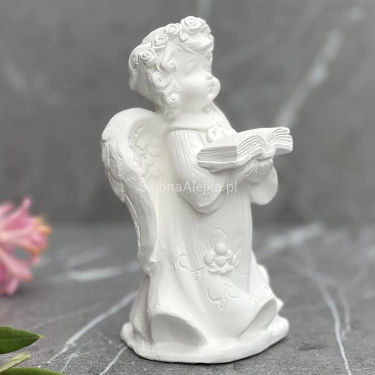 Aniołek z pismem sw. figurka komunijna bialy 13 cm..2.jpg