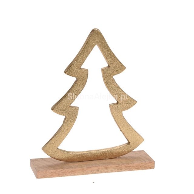 choinka swiateczna zlota na drewnianej podstawie 26 cm.jpg