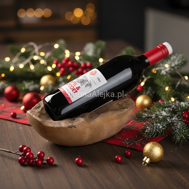 Stojak na wino z drewna teakowego .jpg