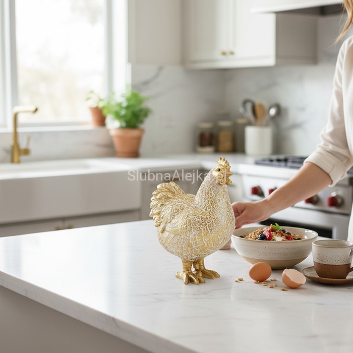 kura wielkanocna figurka zlota  duża.24cm.2.jpg