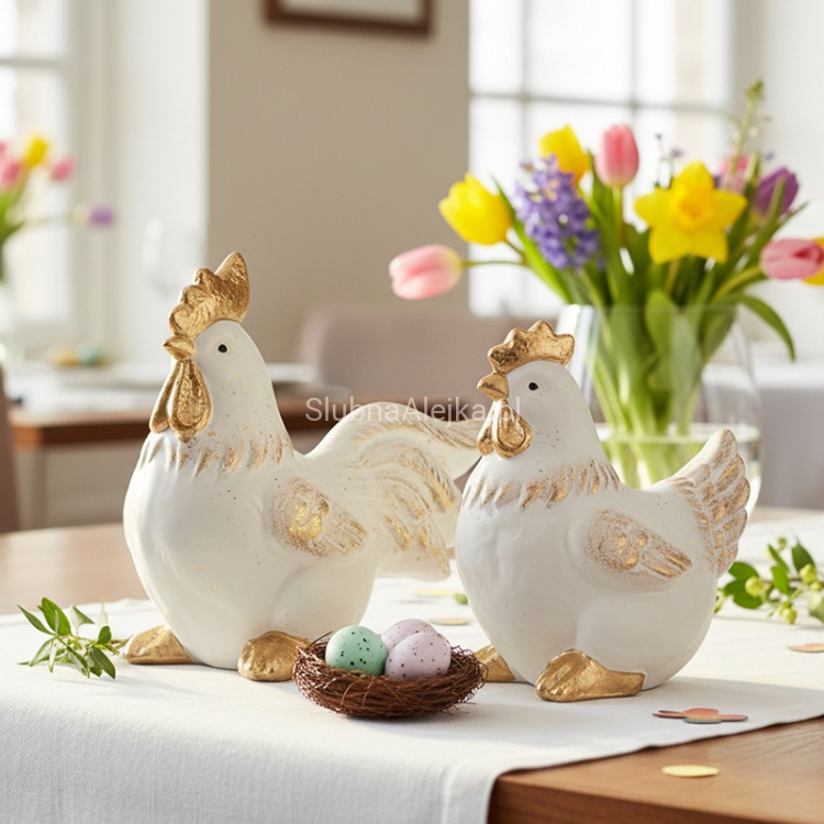 kura wielkanocna figurka bialo-zlota.jpg