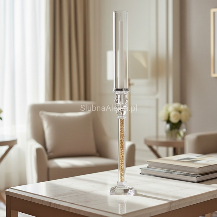 swiecznik szklany na nodze Novum 80 cm złoty.3.jpg