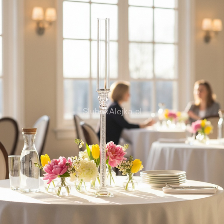 swiecznik szklany na nodze novum srebrny.jpg