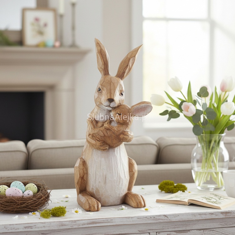 figurka zajac wielkanocny brazowy z malym zajaczkiem.3.jpg