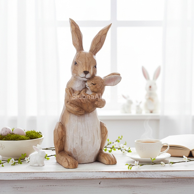 figurka zajac wielkanocny brazowy z malym zajaczkiem.jpg