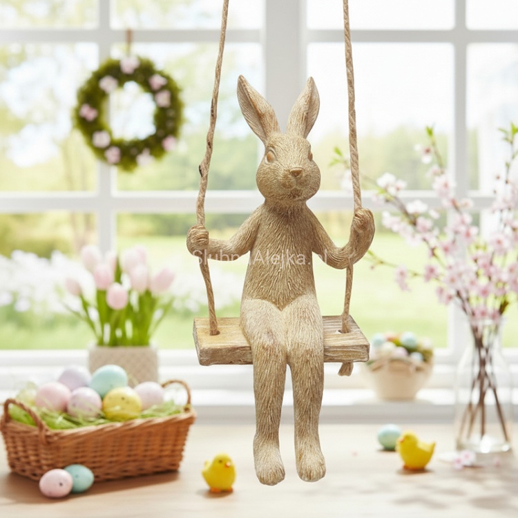 figurka wielkanocna zajac na hustawce 15cm.jpg