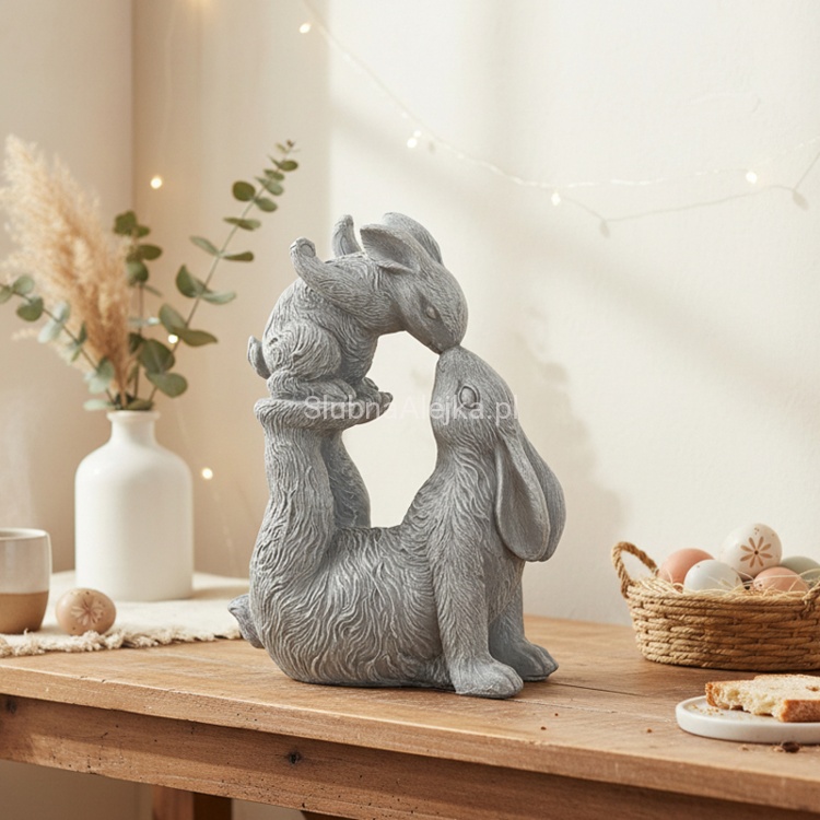 Figurka Wielkanocna Dwa Zajączki Szare 48 cm.3.jpg
