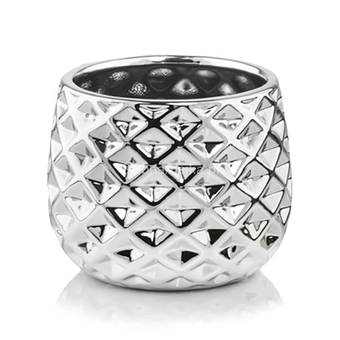 Osłonka z Ceramiki Szkliwionej Mirror Moon Pękata Srebrny ϕ 16cm.jpg