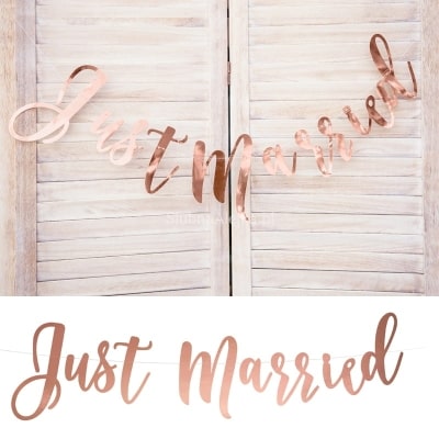 Baner Weselny JUST MARRIED Różowe Złoto