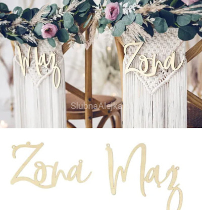 Zawieszki Drewniane na Krzesła ŻONA MĄŻ 21 x 12 cm