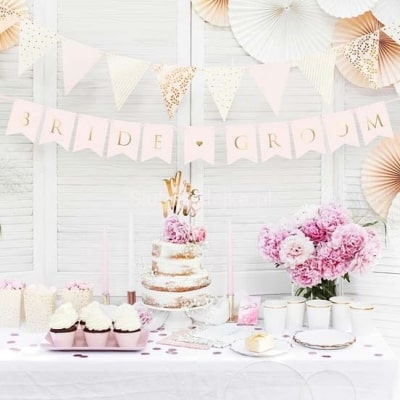 Baner Weselny BRIDE GROOM Jasnoróżowy 155cm