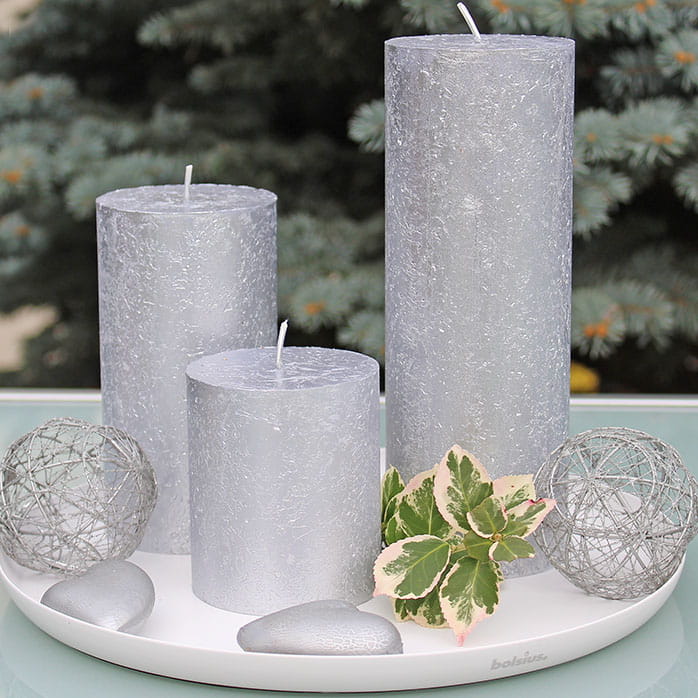 Świeca Pieńkowa Rustic BOLSIUS Shimmer Srebrna 13cm