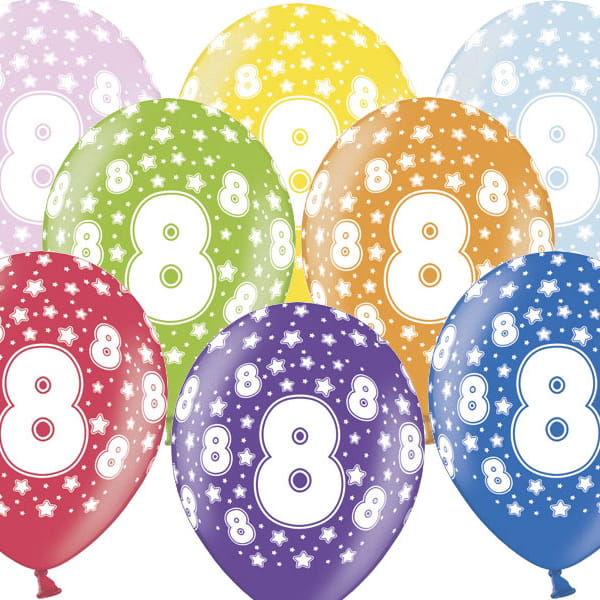 Balony Strong Mix Kolorów 8-me Urodziny 6szt.