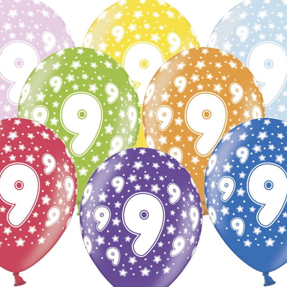 Balony Strong Mix Kolorów 9-te Urodziny 6szt.