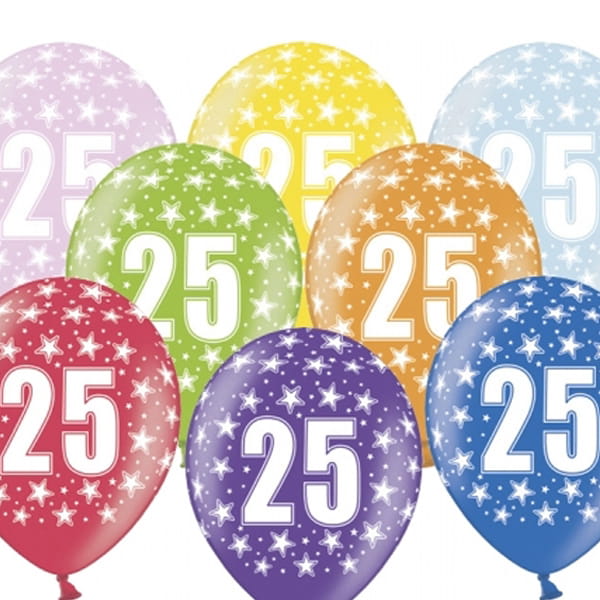 Balony Strong Mix Kolorów 25-te Urodziny 6szt.