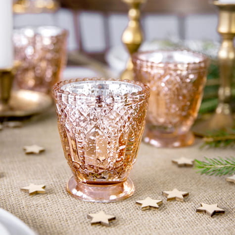 Świecznik Szklany Mirror Effect Różowe Złoto 8cm 4szt.