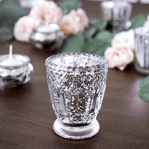Świecznik Szklany Mirror Effect Srebrny 8cm 4szt.