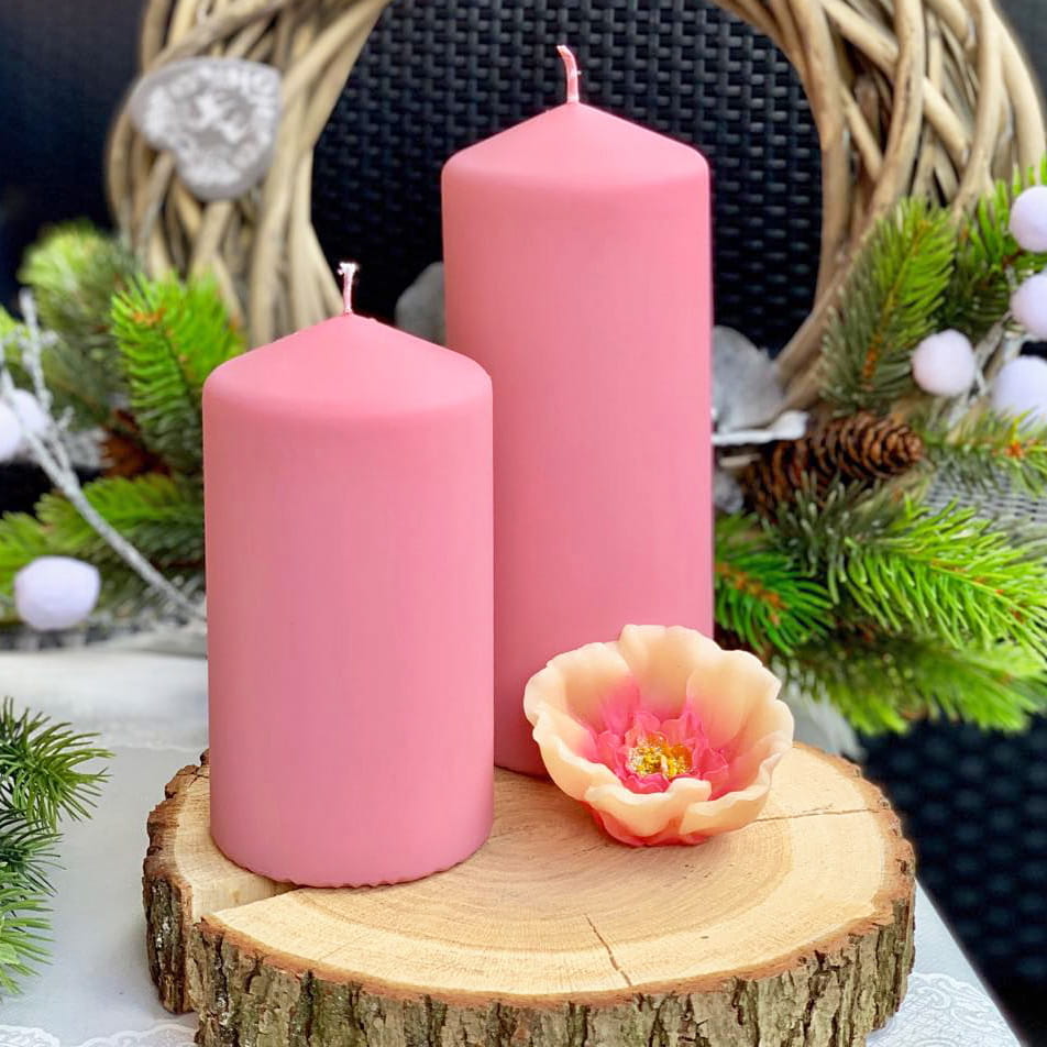 Świeca Ozdobna Pieńkowa Classic Jasnoróżowa 12cm Φ 8cm