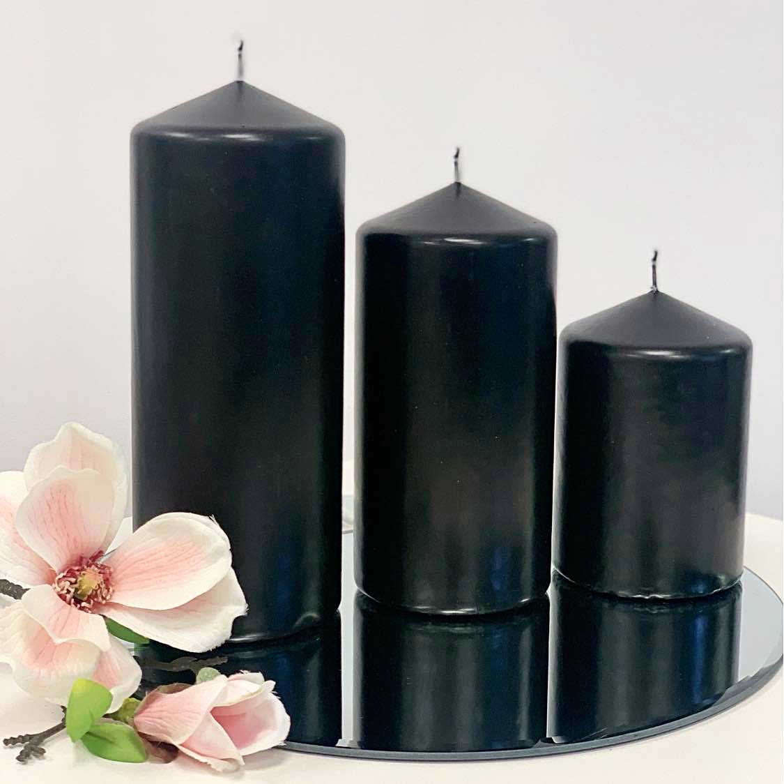 Świeca Ozdobna Pieńkowa Classic Bardzo Gruba Czarna 25cm Φ 9cm