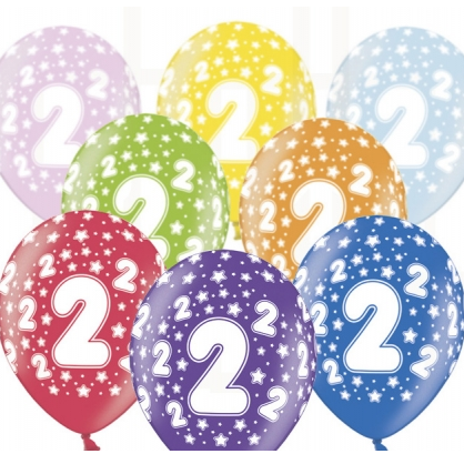 Balony Mix kolorów 2-gie Urodziny 6 szt.