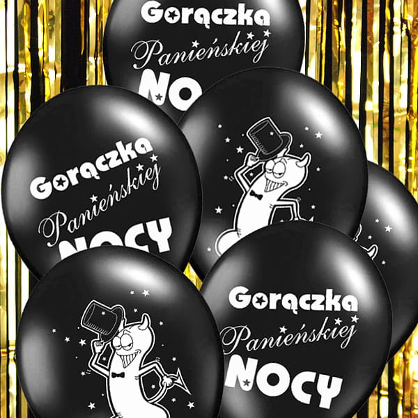 Balony Gorączka Panieńskiej Nocy Hot Black 12 szt.