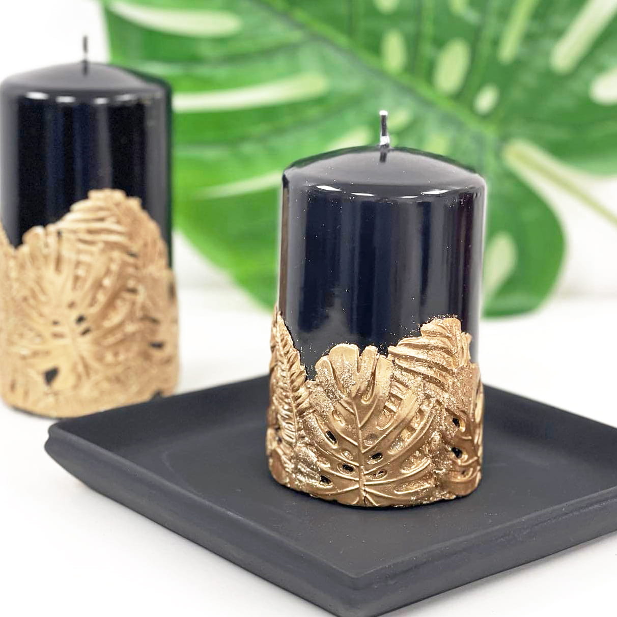 Świeca Pieńkowa Monstera Czarno-Złota 13cm Φ 8cm