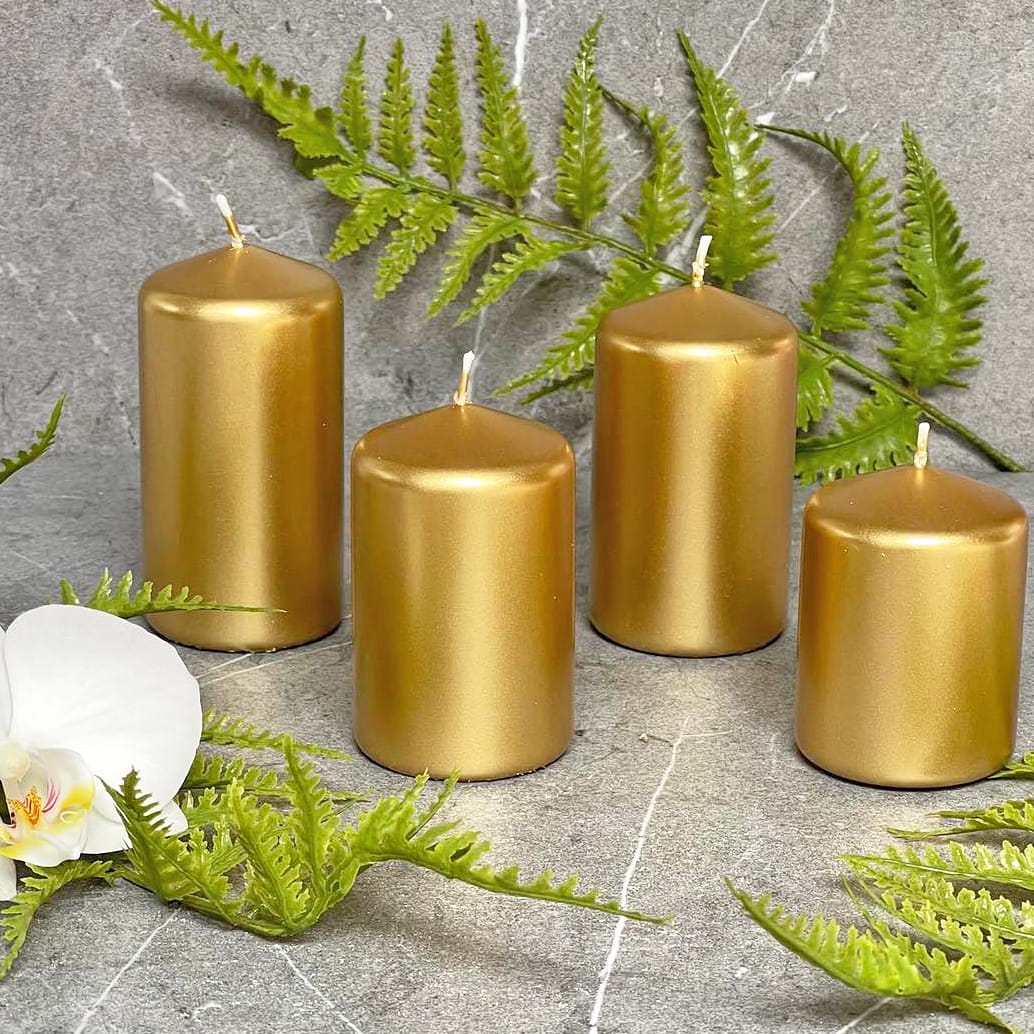Świece Słupki Stopniowane Classic Candle Złoty Metalik 4 szt.