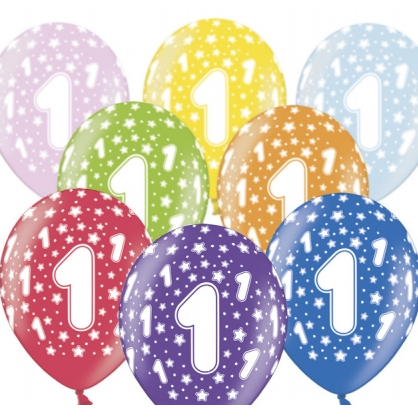 Balony mix kolorów 1-sze Urodziny 6 szt.