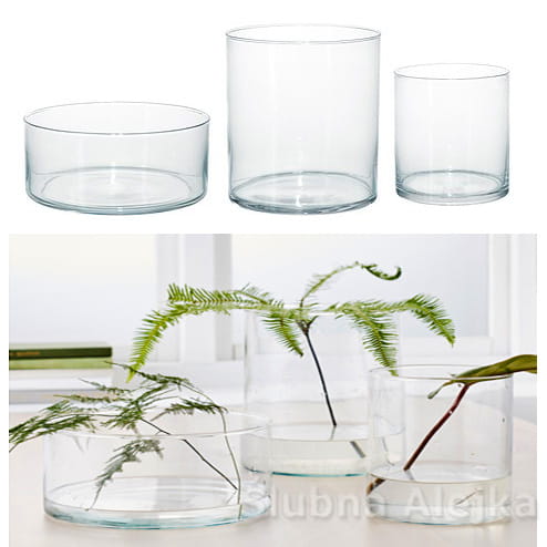 Zestaw Trzech Szklanych Wazonów Cylindrów 8cm, 10cm, 12cm